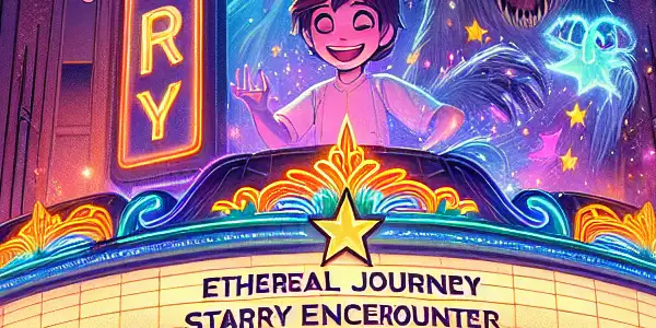 A vibrant celebration of iconic Japanese animated films featuring beloved characters in a bustling twilight cityscape.