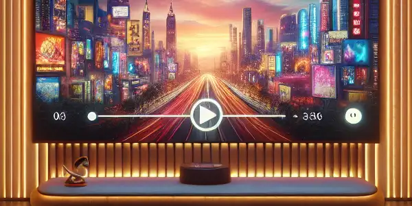 A cozy modern home cinema with a large screen, plush seating, and movie posters on the walls.