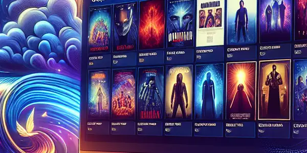 A modern computer screen displaying a sleek online library of adult film thumbnails in a cozy, inviting atmosphere.